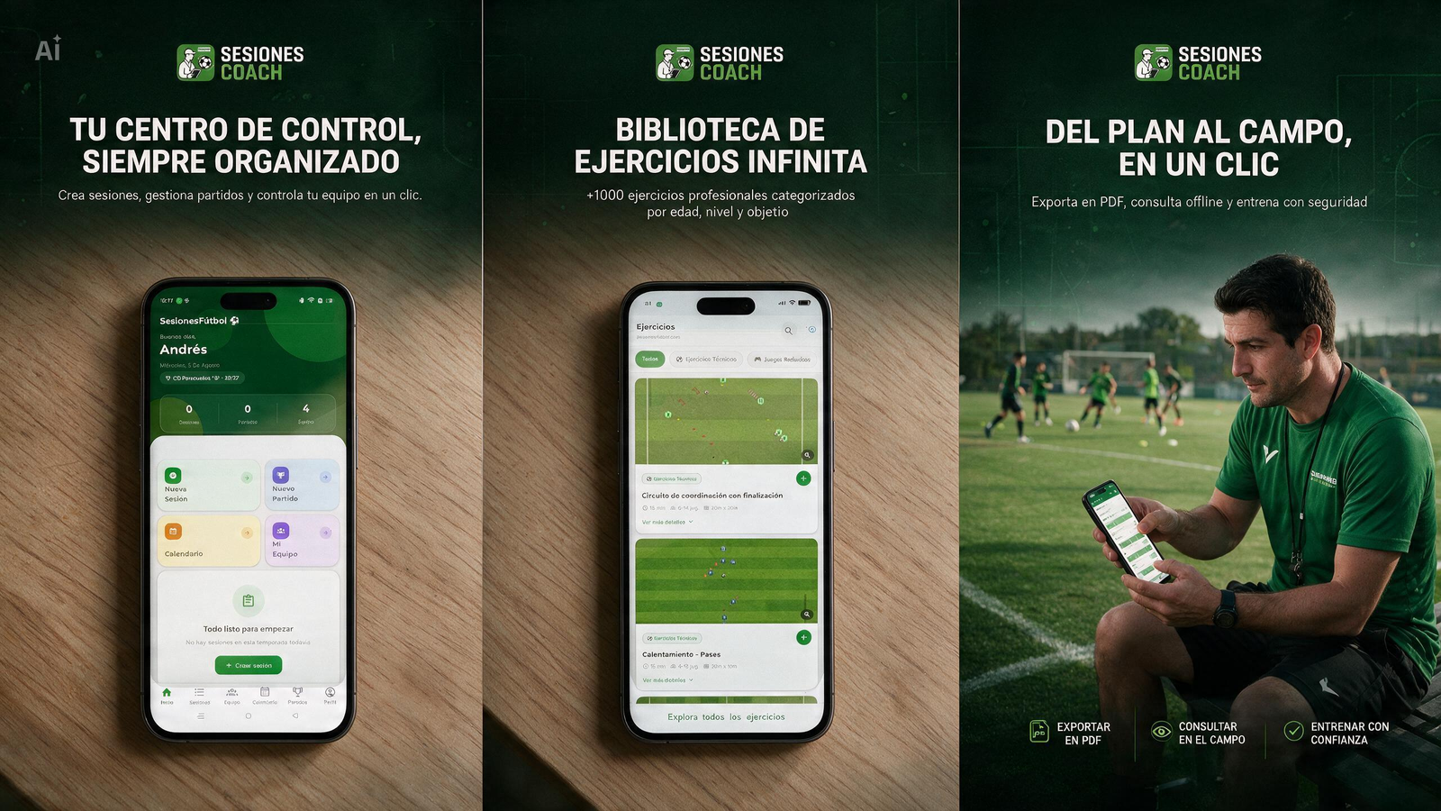 Biblioteca de ejercicios de Sesiones Coach
