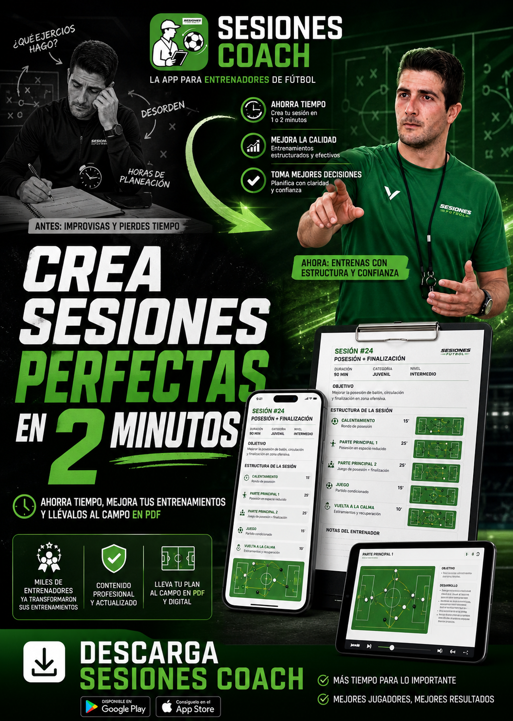 Presentación de Sesiones Coach con móvil y documento PDF